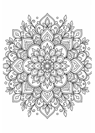 floral mandala pattern coloring page printable black and white coloring page