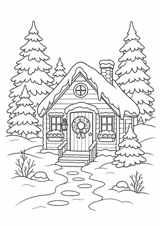 Cozy Cabin Coloring Page