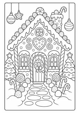 gingerbread house coloring page printable black and white coloring page