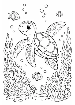 ocean turtle coloring page - black and white printable line art